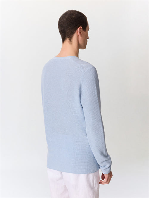 Pull col tunisien en ramie et coton bleu ciel - 2 - Father & Sons   - 7 