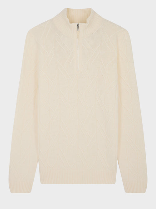 Pull col zippé en laine mélangée écrue - 1 - Father & Sons   - 9 