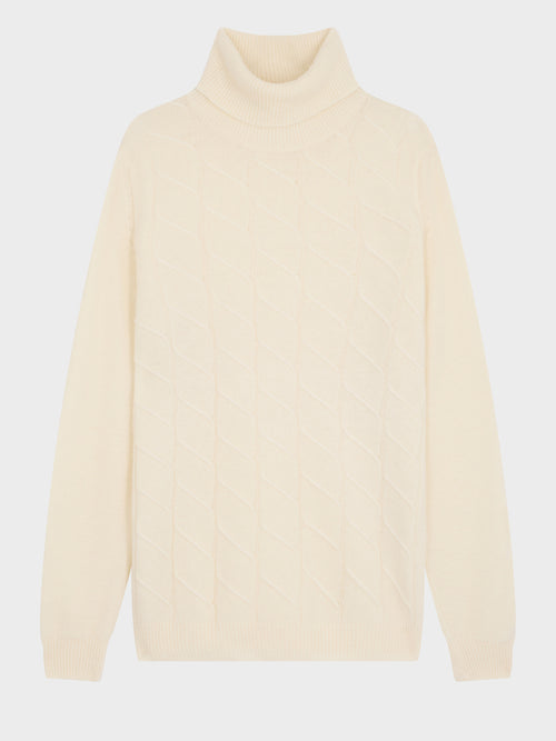 Pull col roulé en laine mélangée écrue - 1 - Father & Sons   - 19 