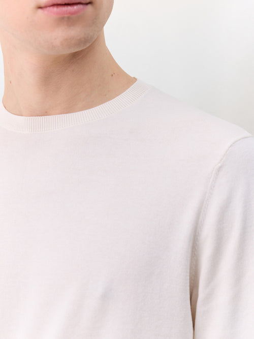 Pull col rond en coton et soie beige clair - Father & Sons   - 4 