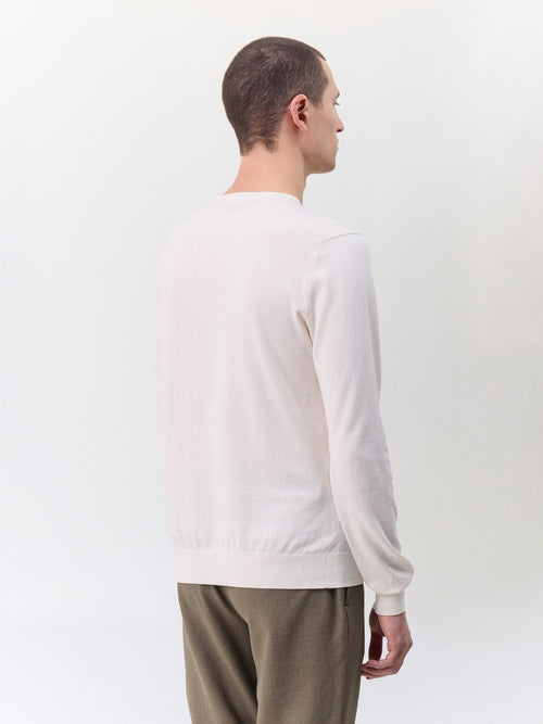 Pull col rond en coton et soie beige clair - 2 - Father & Sons   - 5 