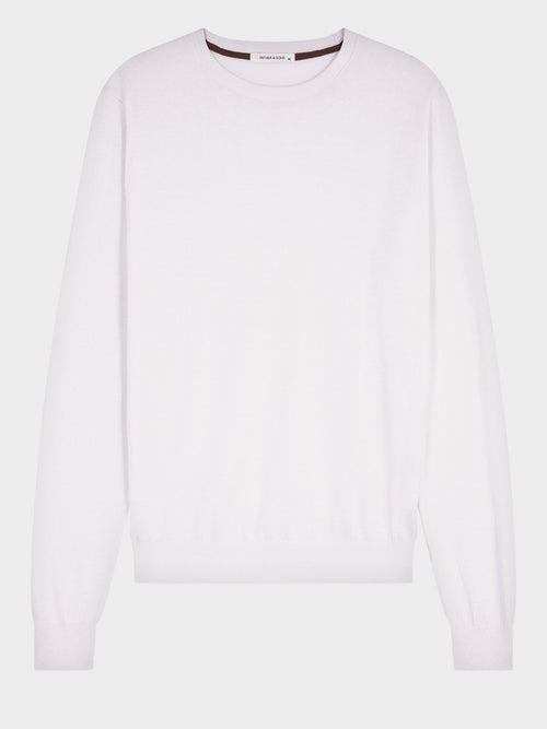 Pull col rond en coton et soie beige clair - Father & Sons   - 5 