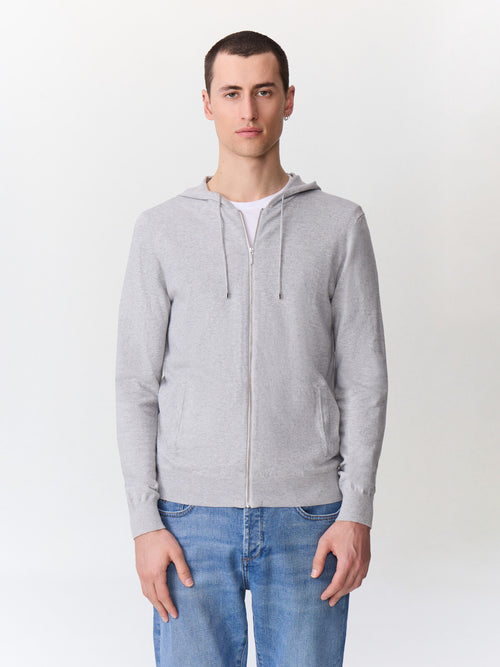 Gilet à capuche zippé en coton gris - 1 - Father & Sons   - 12 