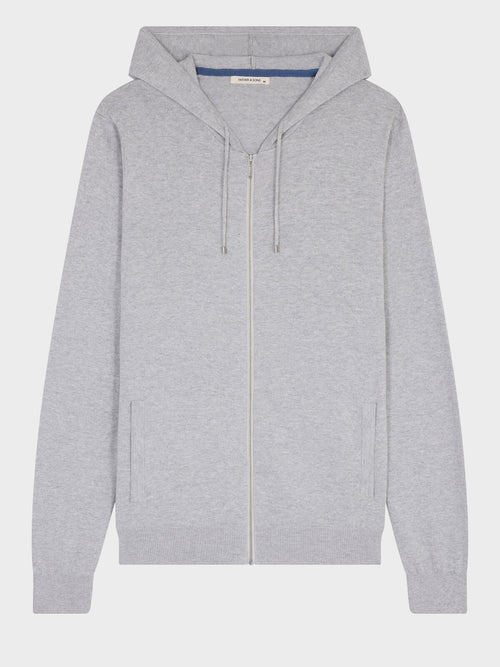 Gilet à capuche zippé en coton gris - 1 - Father & Sons   - 4 