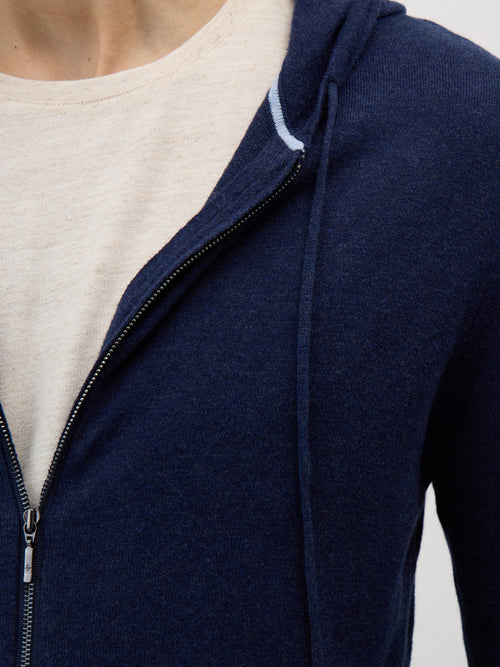 Gilet à capuche zippé en coton bleu indigo - Father & Sons   - 3 