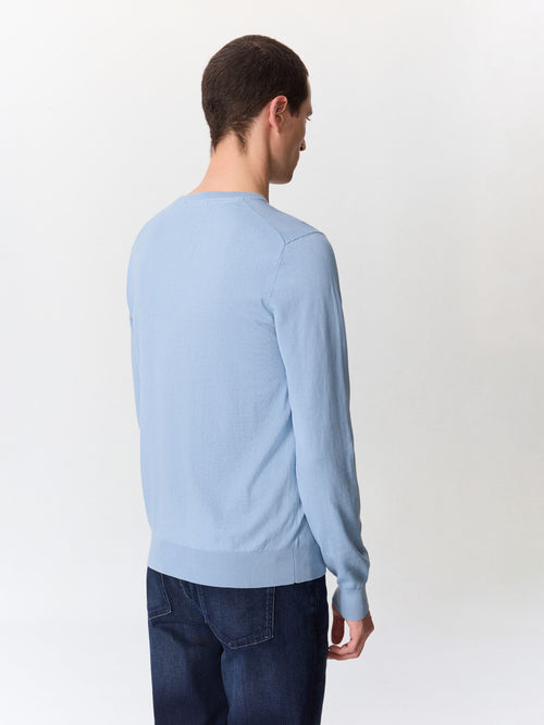 Pull col rond en coton et soie bleu jeans - 2 - Father & Sons   - 8 