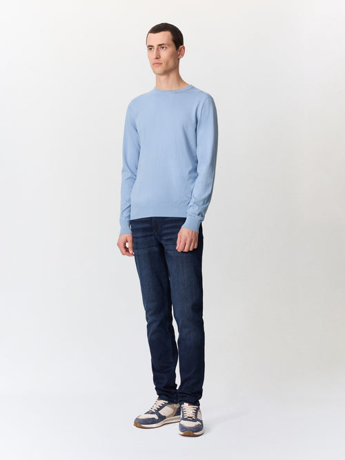 Pull col rond en coton et soie bleu jeans - Father & Sons   - 5 