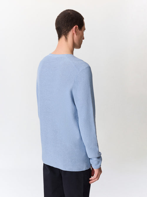 Pull col tunisien en ramie et coton bleu jeans - 2 - Father & Sons   - 5 