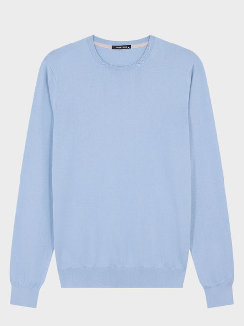 Pull col rond en coton et soie bleu jeans - Father & Sons   - 6 