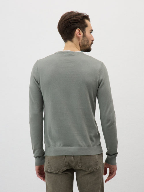Pull col rond en coton et soie kaki - 2 - Father & Sons   - 8 