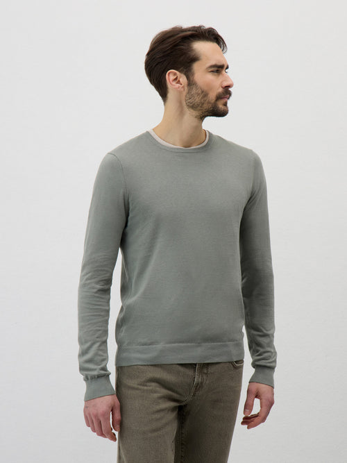 Pull col rond en coton et soie kaki - 1 - Father & Sons   - 8 
