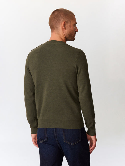 Pull col cheminée boutonné en laine mérinos mélangée kaki - Father & Sons   - 2 