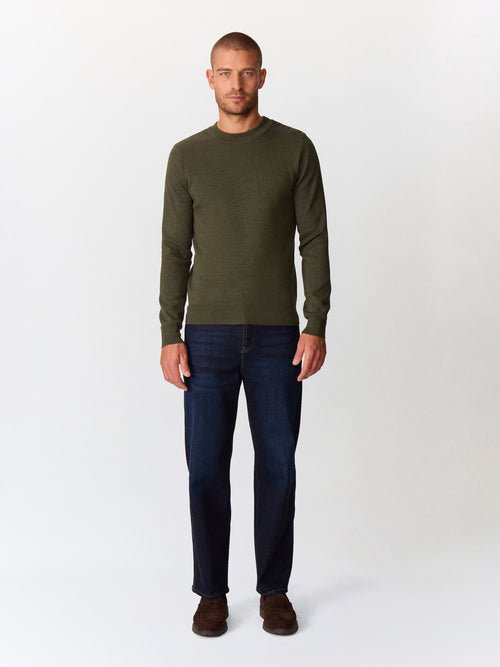 Pull col cheminée boutonné en laine mérinos mélangée kaki - Father & Sons   - 4 