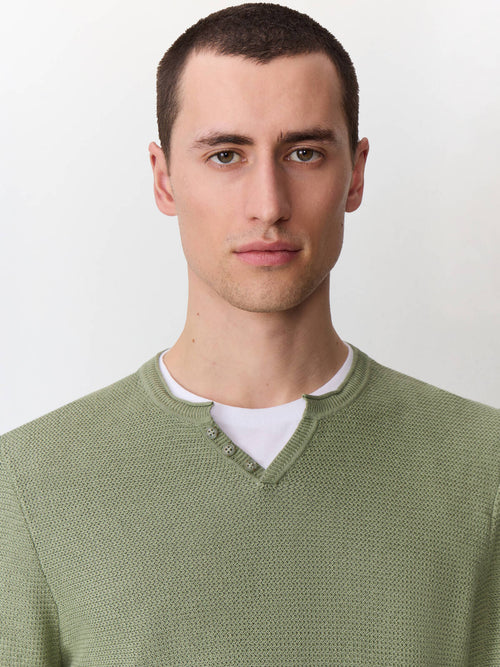 Pull col tunisien en ramie et coton kaki - Father & Sons   - 3 