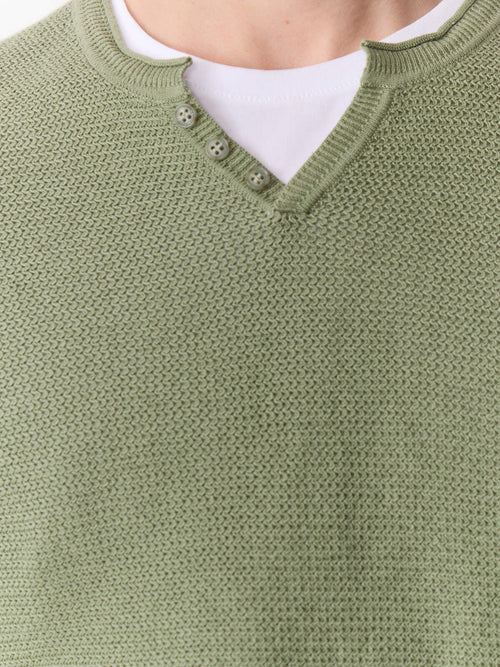 Pull col tunisien en ramie et coton kaki - Father & Sons   - 4 