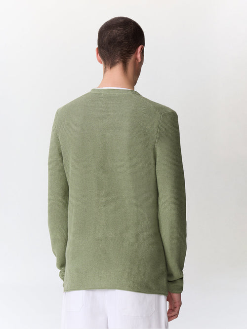 Pull col tunisien en ramie et coton kaki - 2 - Father & Sons   - 1 