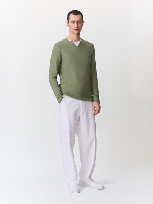 Pull col tunisien en ramie et coton kaki - Father & Sons   - 5 