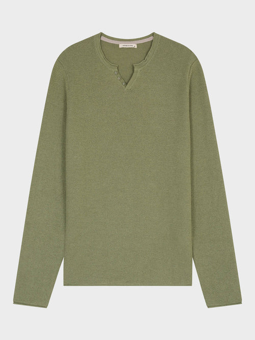 Pull col tunisien en ramie et coton kaki - Father & Sons   - 6 