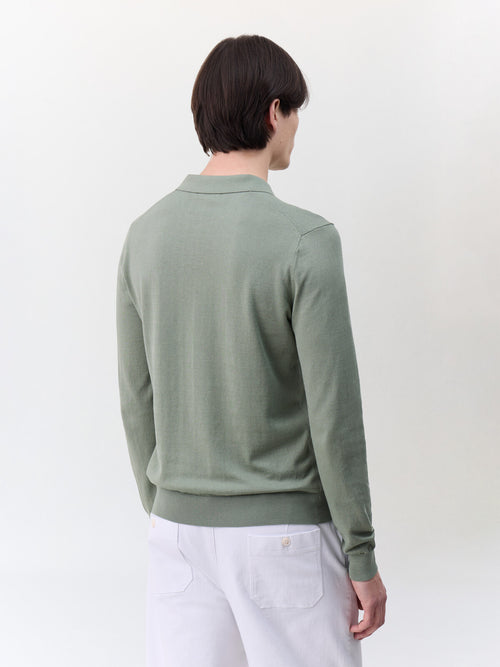 Pull col polo en coton et soie kaki - 2 - Father & Sons   - 7 