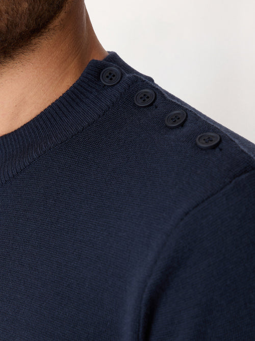 Pull col cheminée boutonné en laine mérinos mélangée bleu marine - Father & Sons   - 3 