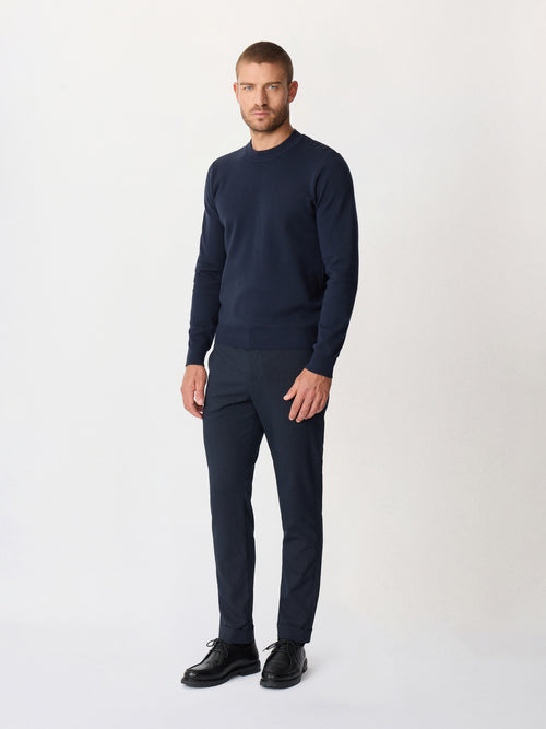 Pull col cheminée boutonné en laine mérinos mélangée bleu marine - Father & Sons   - 4 