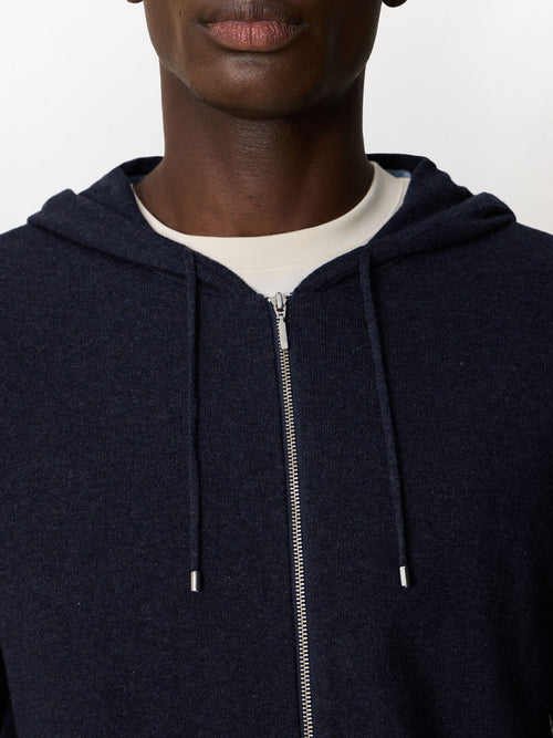 Gilet à capuche zippé en coton bleu marine - Father & Sons   - 3 