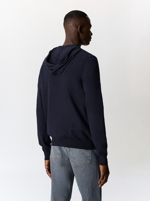 Gilet à capuche zippé en coton bleu marine - 2 - Father & Sons   - 1 