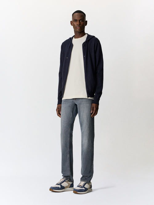 Gilet à capuche zippé en coton bleu marine - Father & Sons   - 4 