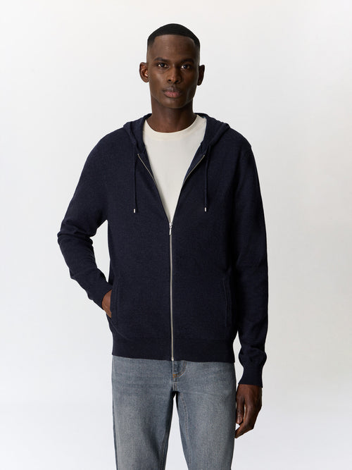 Gilet à capuche zippé en coton bleu marine - 1 - Father & Sons   - 1 