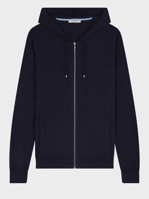 Gilet à capuche zippé en coton bleu marine - Father & Sons   - 4 