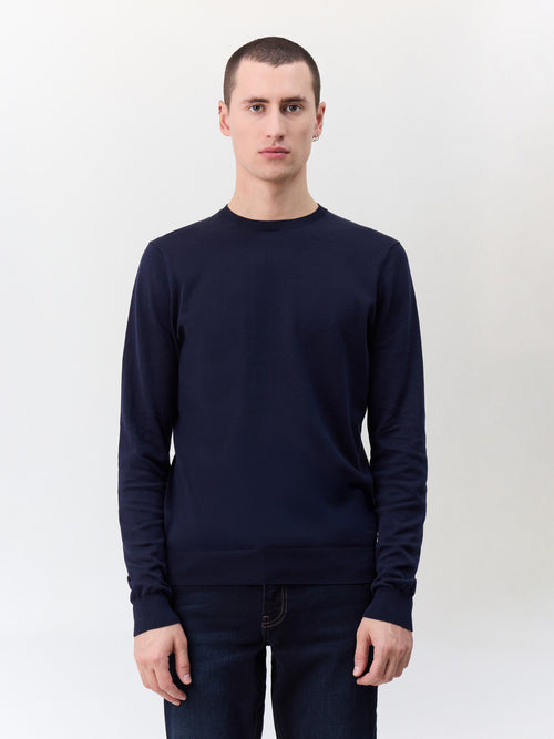 Pull col rond en coton et soie bleu marine - 1 - Father & Sons   - 12 