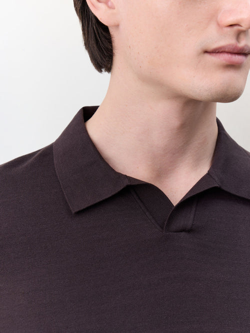 Pull col polo en coton et soie marron - Father & Sons   - 3 