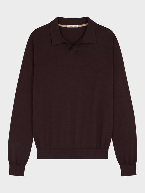 Pull col polo en coton et soie marron - Father & Sons   - 5 