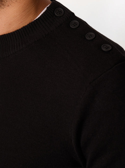 Pull col cheminée boutonné en laine mérinos mélangée noire - Father & Sons   - 3 