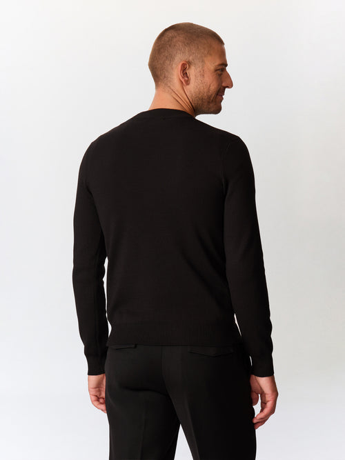 Pull col cheminée boutonné en laine mérinos mélangée noire - Father & Sons   - 2 