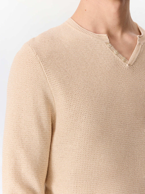 Pull col tunisien en ramie et coton beige clair - Father & Sons   - 4 