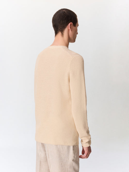 Pull col tunisien en ramie et coton beige clair - 2 - Father & Sons   - 11 