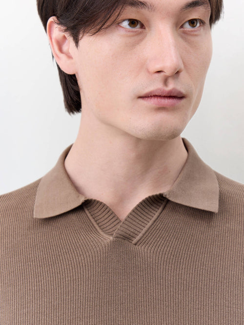 Pull col polo en coton et soie marron - Father & Sons   - 3 