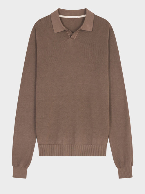 Pull col polo en coton et soie marron - Father & Sons   - 4 