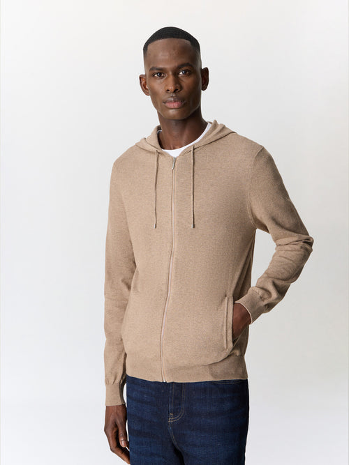 Gilet à capuche zippé en coton marron - 1 - Father & Sons   - 7 