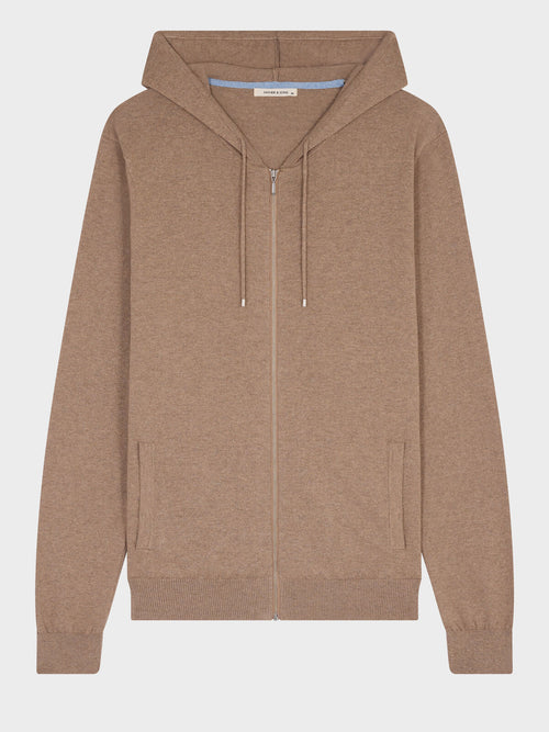 Gilet à capuche zippé en coton marron - 1 - Father & Sons   - 2 