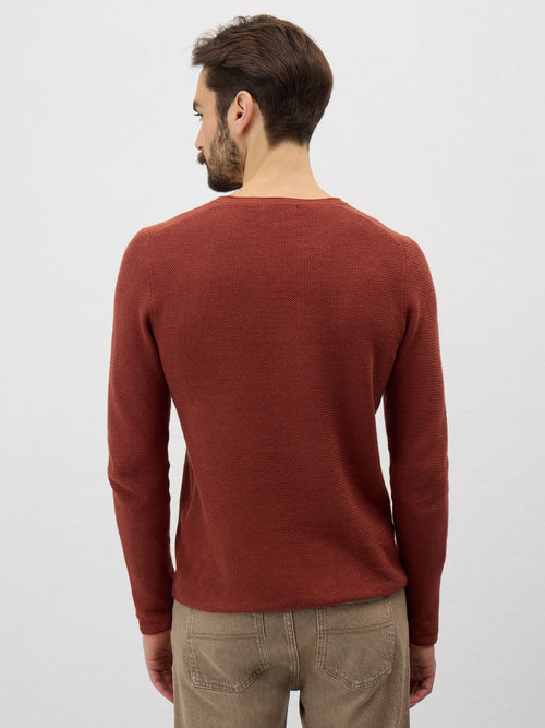 Pull col tunisien en lin et coton terracotta - 2 - Father & Sons   - 7 