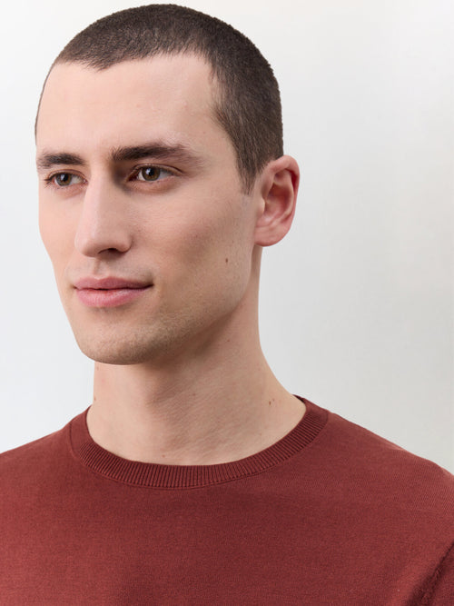 Pull col rond en coton et soie terracotta - Father & Sons   - 3 