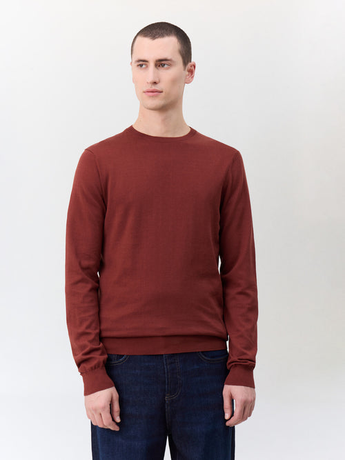 Pull col rond en coton et soie terracotta - Father & Sons   -  