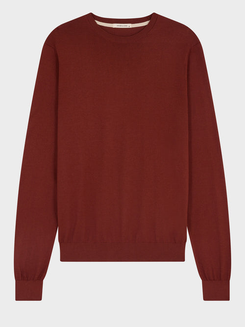 Pull col rond en coton et soie terracotta - Father & Sons   - 5 