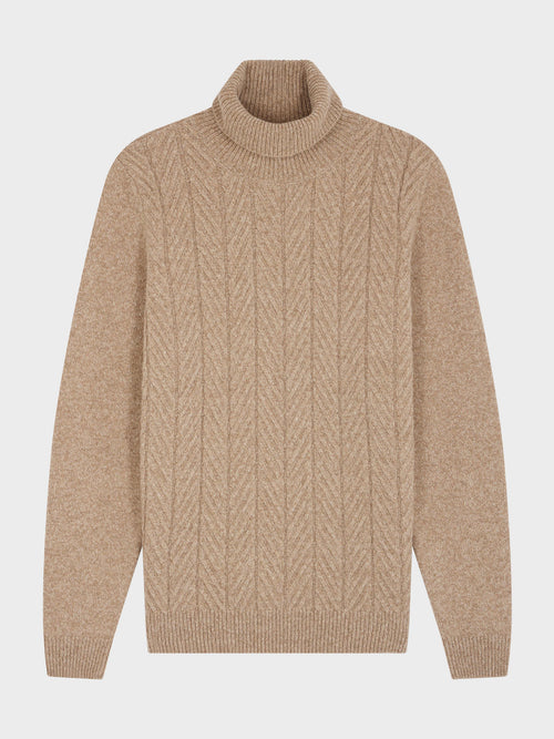 Pull col roulé en laine mélangée beige - Father & Sons   - 1 