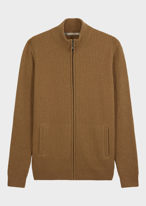 Gilet zippé en laine mélangée unie camel - 1 - Father & Sons   - 3 