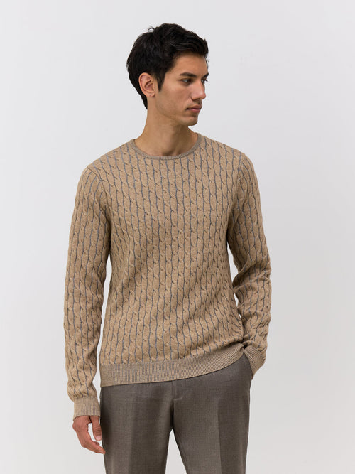 Pull col rond camel et gris - Father & Sons   -  