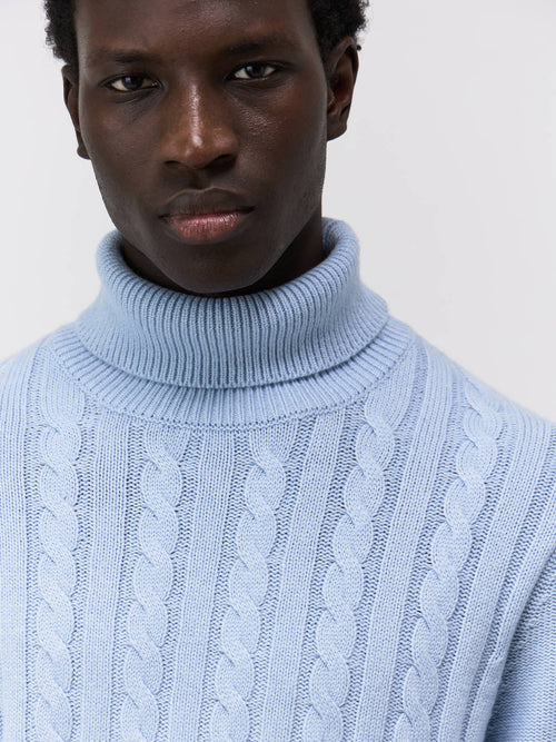 Pull col roulé en laine mélangée bleu ciel - Father & Sons   - 3 