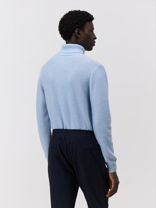 Pull col roulé en laine mélangée bleu ciel - Father & Sons   - 2 